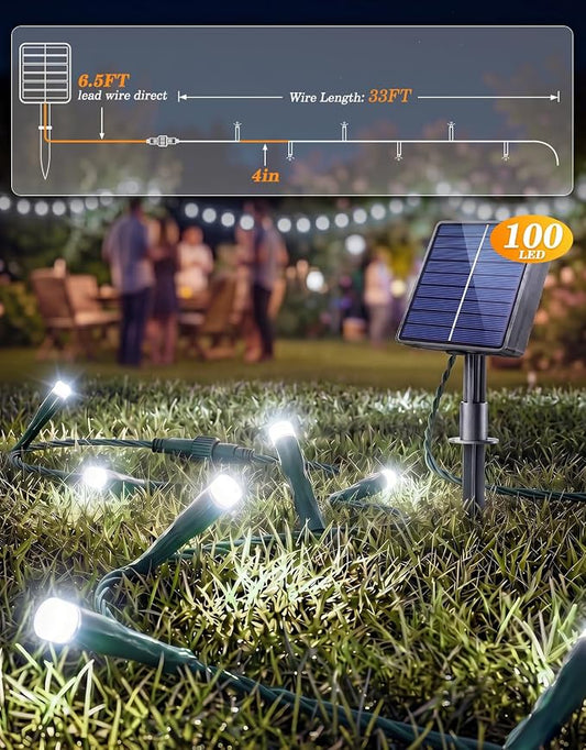 LitHome 2 Pack Solar String Lights Outdoor with Remote, Total 200LED 66FT | Solar Christmas Lights Outside Waterproof, 8 Modes String Light for Xmas Patio Garden Party Yard Tree Decor, Cool White