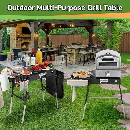 Grill Table& Griddle Cover, Blackstone Griddle Stand for 17" 22" | Folding Portable Ninja Grill Stand with Trash Holder, Blackstone Table for Outdoor Tailgate, Camping