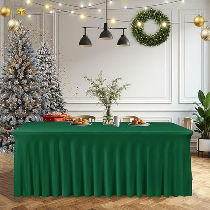 2 Pack Spandex Table Skirts 6ft,Hunter Green for Christmas Decor | Ruffle Design, Elastic Table Covers, Holiday Essentials, Table Cloths For 6 Foot Rectangle Table,Wrinkle Resistant