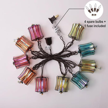 Outdoor String Lights Plug in with 10 Incandescent Bulbs, Multicolor Patio Lights Connectable Weatherproof Decorative Lantern String Lights for Gazebo Porch Bedroom Cottagecore Decor