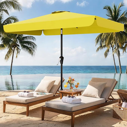 AreShark 6.5 x 10 FT Rectangular Valance Patio Umbrella, Outdoor Umbrella with Tilt and Crank, Market Table Umbrellas W/ 6 Ribs UV Protection for Garden, Deck, Backyard and Pool, Yellow