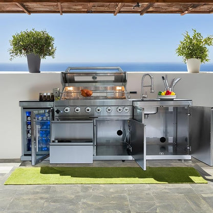 6 Burner Outdoor Kitchen Island with Grill, 85000 BTU Deluxe Stainless Steel Modular Outdoor Kitchen, Gas Propane BBQ Island with Rotisserie, Storage Cabinets & Drawers, 43"W, Silver