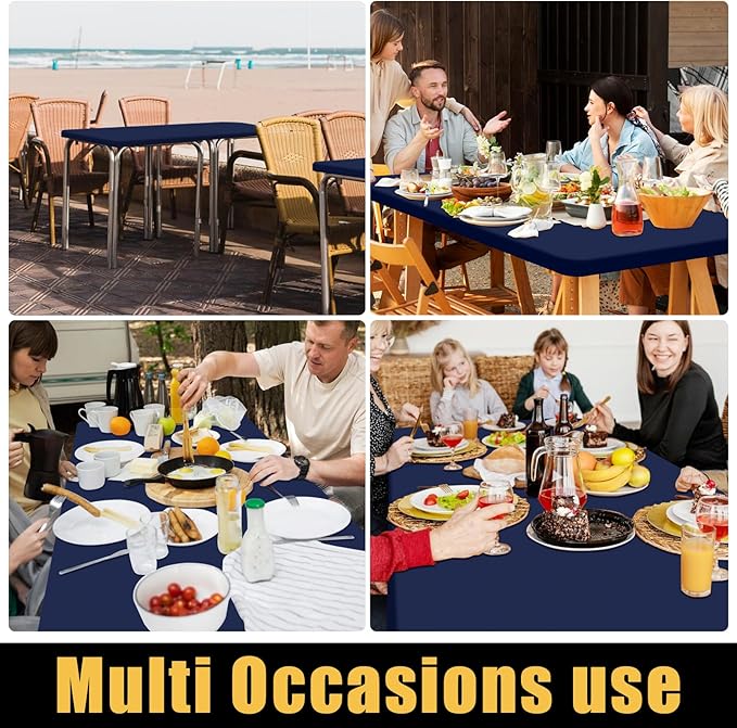 Smiry Rectangle Picnic Table Cloth, Waterproof Elastic Fitted Tablecloths for 6 Foot Tables, Washable Polyester Table Cover for Camping, Indoor and Outdoor (Navy, 18"x72")