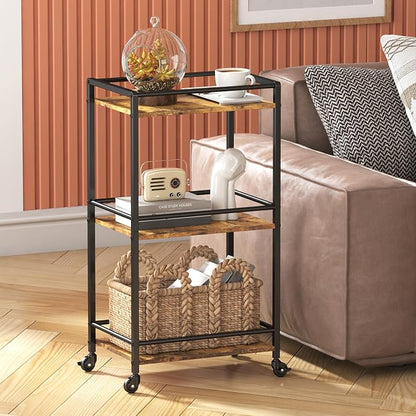 Lifewit Mini 3 Tier Rolling Bar Cart with Lockable Wheels, Rustic Brown | Drink serving liquor utility cart for dining living room, compact size 17 x 11.8 x 32.1 inch, mobile wine storage trolley
