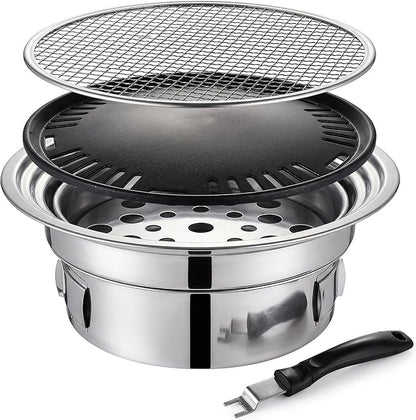 Korean BBQ Grill, Portable Charcoal Grills with Non-Stick Pan & Net, Small Indoor/Outdoor Charcoal (Korean Grill, Bbq)