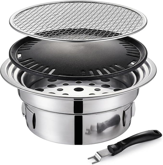 Korean BBQ Grill, Portable Charcoal Grills with Non-Stick Pan & Net, Small Indoor/Outdoor Charcoal (Korean Grill, Bbq)