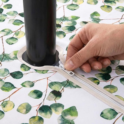 Lamberia 60" Round Patio Tablecloth with Umbrella Hole and Zipper, Waterproof Outdoor Table Cover for Patio, Backyard, BBQ, Picnic & Indoor Dining, Washable Polyester Circular Tablecloth