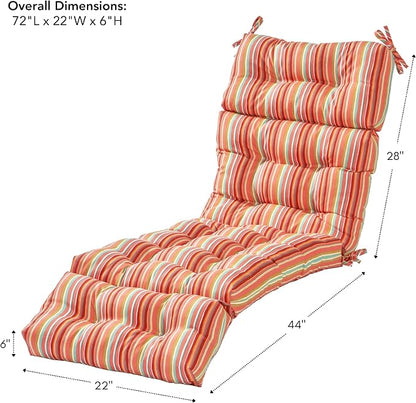 Greendale Home Fashions 72 x 22-inch Outdoor Chaise Lounge Cushion, Coral Stripe