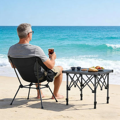 Anbte Folding Camping Table, 2 Height Adjustable Small Camping Side Table Aluminum Roll Top with Carry Bag, Stable X-Frame for Outdoor Cooking, Tailgating Picnic BBQ RV Travel, 20”x16”, 264lbs Load