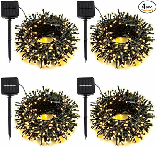 SyouHome 4 Pack Solar String Lights Outdoor, 400 LED Extra-Long 156Ft Solar Lights Outdoor with 8 Lighting Modes, IP65 Waterproof for Garden, Patio, Xmas, Balcony, Tree, Wedding, Party Decor (Warm)
