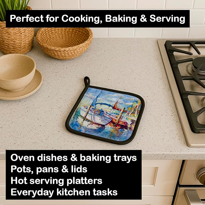 Caroline's Treasures JMK1230PTHD Towering Q Sailboats Pair of Pot Holders Kitchen Heat Resistant Pot Holders Sets Oven Hot Pads for Cooking Baking BBQ, 7 1/2 x 7 1/2