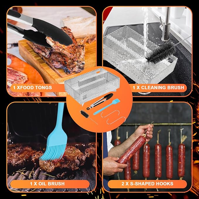 5" x 8" Pellet Smoker Tray, 12 Hours Billowing Maze Smoker Box, Cold Smoke Generator for Gas Grill Pellet Smoker, Perfect for Smoking Meat Fish Cheese Pork, Comes with Tools, Fit Any Grill