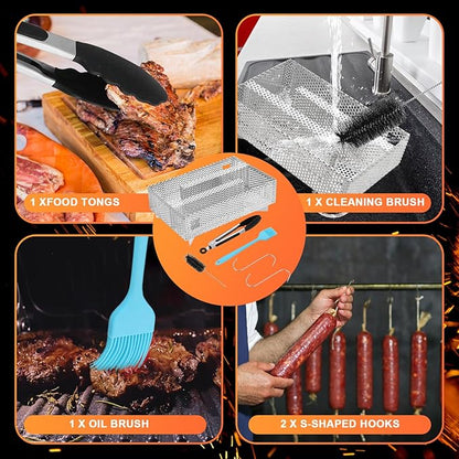 5" x 8" Pellet Smoker Tray, 12 Hours Billowing Maze Smoker Box, Cold Smoke Generator for Gas Grill Pellet Smoker, Perfect for Smoking Meat Fish Cheese Pork, Comes with Tools, Fit Any Grill