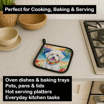 Caroline's Treasures Coton de Tulear Luau Pair of Pot Holders Kitchen Heat Resistant Pot Holders Sets Oven Hot Pads for Cooking Baking BBQ, 7 1/2 x 7 1/2