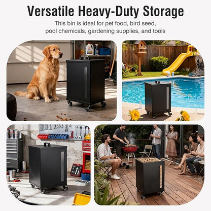 Rayzi 66lb Wood Pellet Storage Bin, Carbon Steel Fuel Pellet Container with Lid, Outdoor Waterproof & Rust-Resistant Metal Storage for Wood Pellets, Animal Feed, Charcoal