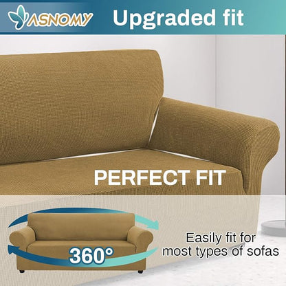 Asnomy Stretch Oversized Couch Covers for Sofa Slipcover,Light Brown | 1-Piece Sofa Covers Washable(94"-110") 4-Seater Furniture Protector with Non Skid Foam and Elastic Bottom for Kids, Pets