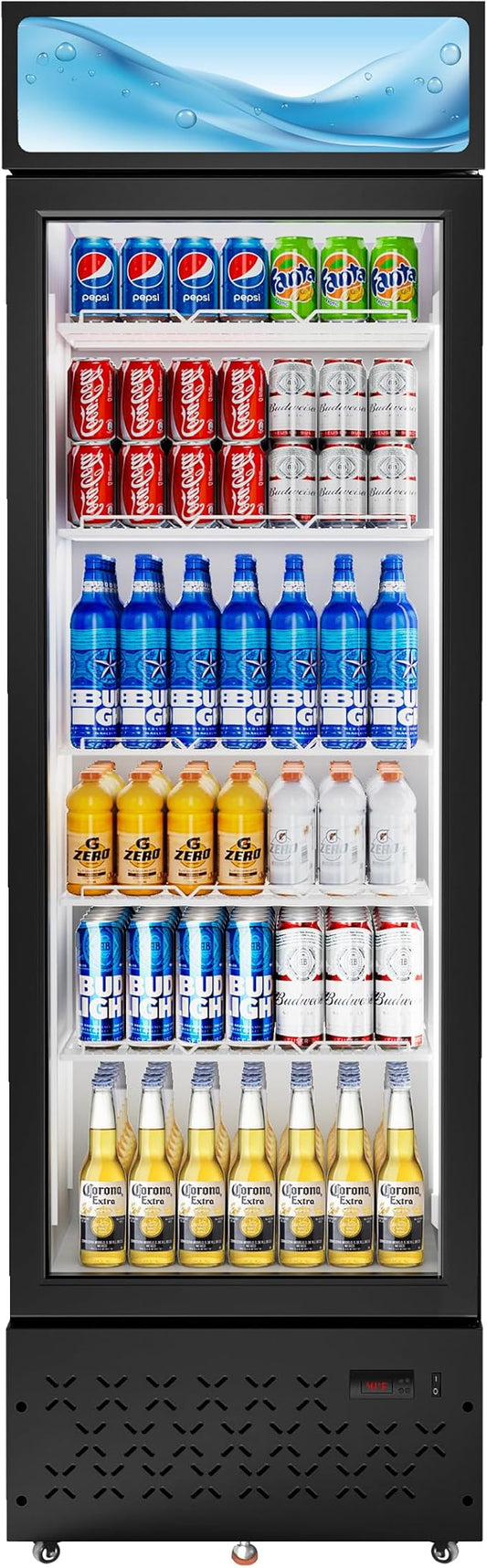 Beverage Cooler Commercial Refrigerator 10 Cu.Ft. Glass Door Display Refrigerator with LED Light, 5 Shelves, Display Commercial Beverage Refrigeratorfor Restaurant Cafe Bar Store (10 Cu.Ft.)