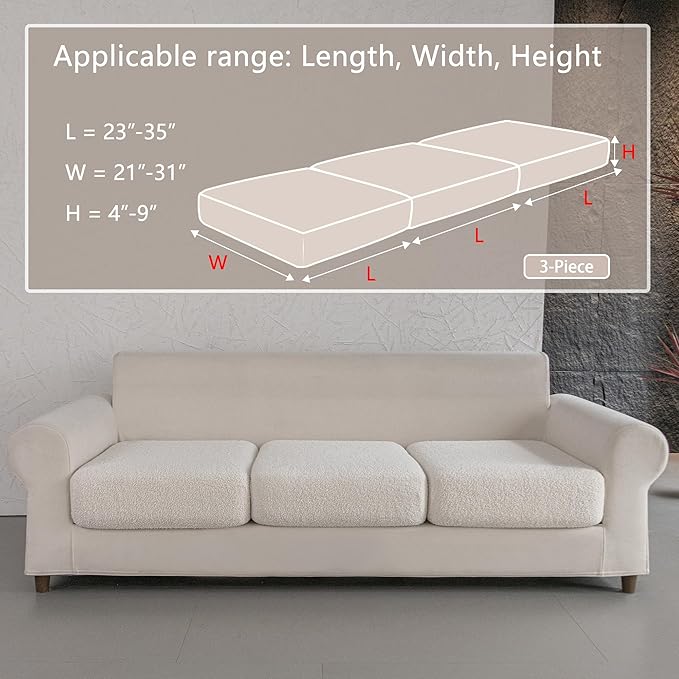 OHSIO Couch Cushion Covers for Sectional Sofa, Stretch Soft Sofa Slipcovers Washable Wear-Resistant Universal Furniture Protector for Living Room(3 Seaters Covers, Ivory)