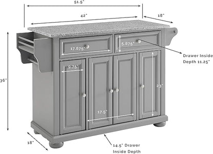 Crosley Furniture Full Size Granite Top Rolling Kitchen Island Storage Cart, Microwave Stand, Spice Rack, Gray