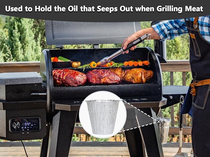 20-Pack Disposable Foil Liners for Traeger Timberline XL Pellet, for Pit-Boss, for Camp Chef, for Oklahoma Joe's, Grease Bucket & Drip Tray Liners, Fits Pellet Grill Accessories