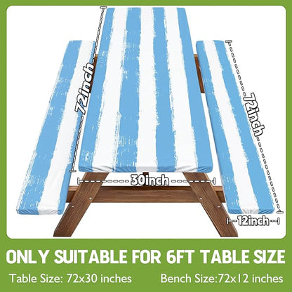 Wrakus Picnic Table Cover with Bench Covers Camping Essentials Waterproof Windproof Patio Outdoor Tablecloth with Storage Bag, Fitted Rectangle Tables and Seats Tablecover for Rv Owner Camper 72in