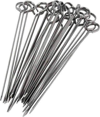 Blue Donuts 24 Pack Kabob Skewers for Grilling 8 Inch - BBQ Grill Grilling Accessories, Stainless Steel, Pack of 24