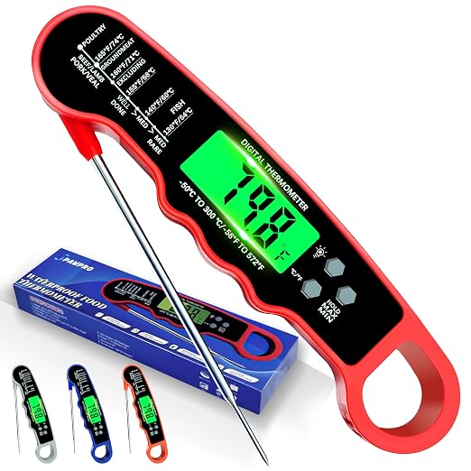 Meat Thermometer Digital, Instant Read Digital Meat Thermometer | IP67 Waterproof, Backlight, Hold Function, Magnet, LED screen, for Kitchen, Beef, Grill, BBQ, Candy, Turkey