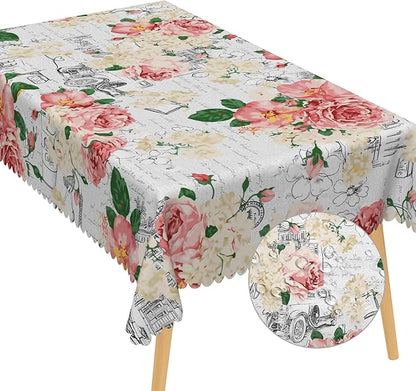 Modern Flowers Rectangular Tablecloth 70x140 Inch Vintage Style French Flower Seasonal Wrinkle Free Polyester Wedding Birthday Oblong Table Cover for Dining Table Farmhouse Kitchen