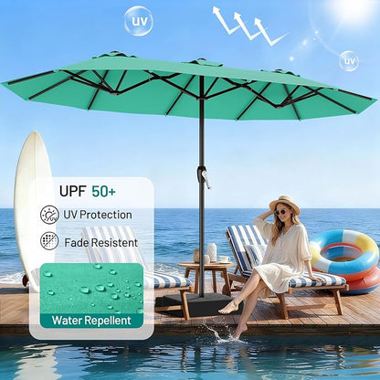 AreShark 15ft Patio Umbrella with Base, Double Sided Outdoor Umbrella with 12 Fiberglass Ribs, Large Outdoor Umbrella for Garden, Pool, Deck, Backyard & Market, Cerulean