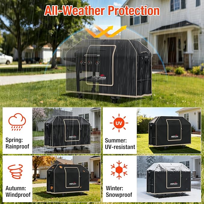 Exclusive Foldable 52 inch Grill Cover, 600D Heavy Duty Outdoor BBQ Cover for 2-4 Burners Grill Weber 7106 Spirit 200 300 Series, Black