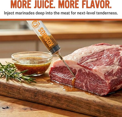 Kosmos Q Meat Marinade Injector, Easy Grip Syringe With Stainless Steel Needle For Flavoring Brisket, Chicken, Turkey, Pork, Roast & Ribs, Ideal For Grilling, Smoking, Roasting & Outdoor Cooking, 2 Oz