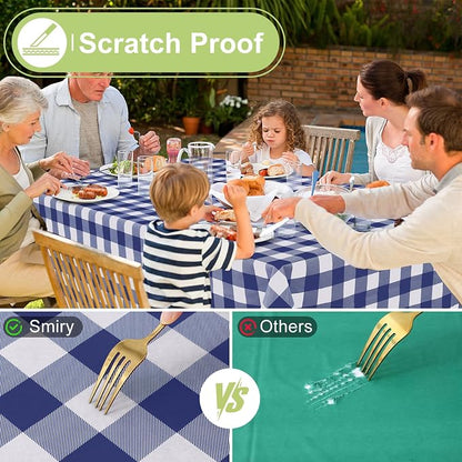 Smiry Picnic Table Cloth, Vinyl Tablecloths with Flannel Backing, 70"x120" | Waterproof Rectangle Table Cloth, Wipeable Buffalo Plaid Table Cover for Indoor and Outdoor (Navy & White)