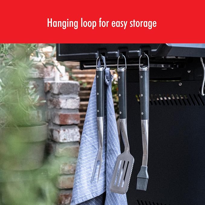 ZWILLING BBQ+ Grill Tool Set, 5-Piece Stainless Steel BBQ Accessories with Grill Spatula, Tongs, Fork, Basting Brush and Chef's Wrap, Durable, Easy to Clean and Travel-Friendly for Outdoor Grilling
