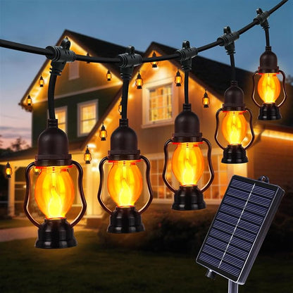 Solar Flame String Lights Outdoor, 29FT Solar Halloween Light with 15 Bulbs | Flickering Flame, Waterproof Solar Powered Outdoor Lights for Yard Patio Bistro Porch Garden Home Halloween Decorations