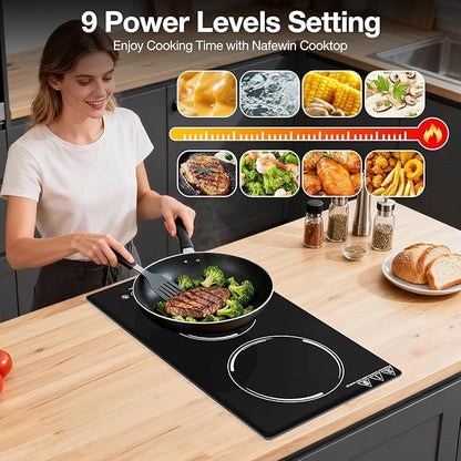 Double Induction Cooktop, Portable Induction Stove Hot Plate with 9-Level Touch Control, Safety Lock, Auto Shutoff Timer Setting, Overheating Protection for Apartments, RVs, Camping