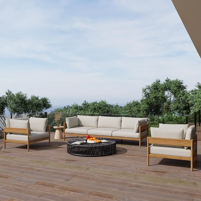 Acanva Vento Outdoor Patio Furniture Set, Couch + 2 x Armchairs | All-Weather Aluminium Frame, Water-Resistant Olefin Cushions, Patio Conversation Sets for Backyard, Garden, Porch