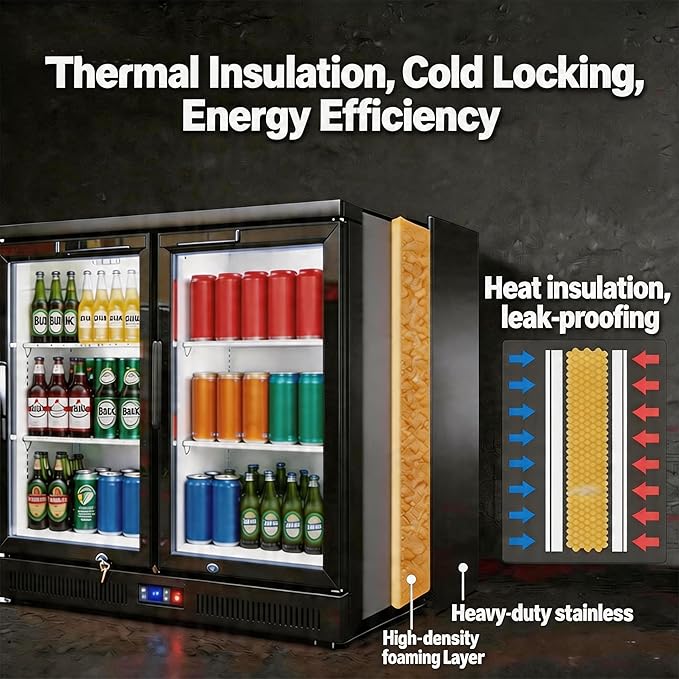 Back Bar Cooler Under Counter Beverage Refrigerator, 12.8 Cu Ft Undercounter Fridge,3 Door 5 inch Commercial Beer Built-In Cooler with LED Light Adjustable Shelves Safety Locks,ETL Approval