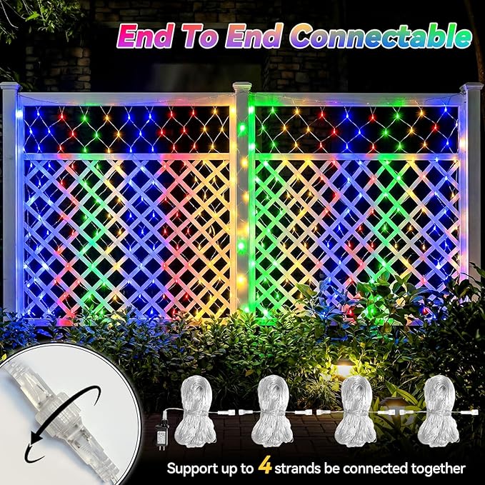 LitHome 10 x 10FT Gazebo Net Lights Outdoor, 200 LED Gazebo Lighting Waterproof, 8 Modes Connectable Net Lights with Timer, Multicolor Christmas Mesh Light Plug in for Bushes, Pergolas, Garden Decor