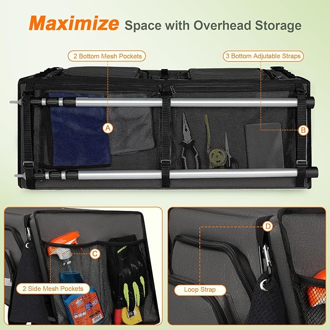 36" RV Overhead Soft-Sided Storage Cabinet, RV Organizer Storage Cabinet Compatible with Mercedes-Benz Sprinter, Ford Transit & RAM Promaster Vans, Black