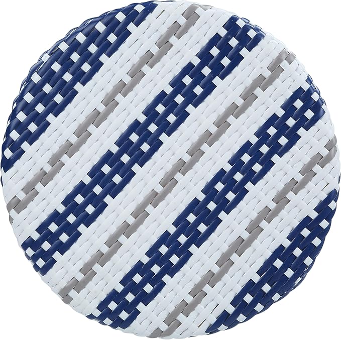 Seadrift Boho 30-inch Aluminum and All-Weather Wicker Barstools with Footrest, Patio Stools & Bar Chairs for Outdoor, Kitchen Counter, Poolside, Yard, Set of 2, Navy Blue and White