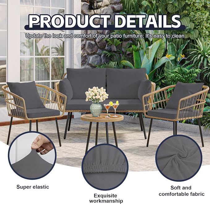 14Pcs Patio Cushion Covers, Outdoor Stretch Cushion Covers, Washable | Stretch Fit, Replacement, Washable and Reusable Furniture Protectors, Fits most patio furniture cushion covers, Cover Only