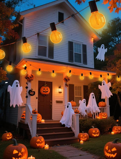 Halloween G40 LED String Light Dimmable, 50Ft Outdoor Globe Lights with 27 LED Orange Clear Replacement Bulbs(2 Spare), Halloween Decorations for Patio, Proch, Ghost Party, Yard Decor, E12 Base
