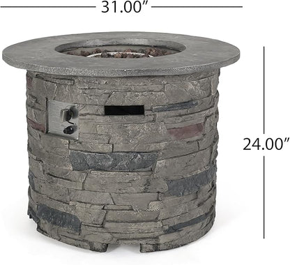 31'' Propane Fire Pit Table Hidden Tank Inside, 40,000 BTU Outdoor Round Gas Firepit with Auto-Ignition, Lava Rock for Patio Deck, Imitation Stone Concrete, CSA Certified, Gray