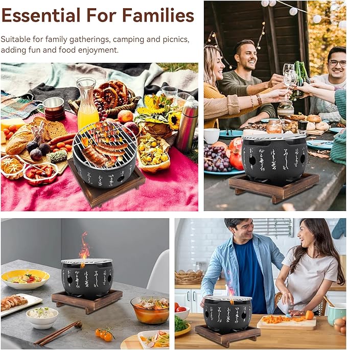 HERCHR Japanese Style BBQ Grill, Tabletop Charcoal Grill Mini BBQ Grill Portable BBQ Grill Cast Iron Grill Table Top Grill(s)