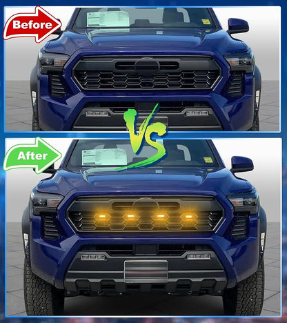 Amber led Grille Grill Lights for 2024-2026 Tacoma TrdSport Off-Road Sport | 4 in 1 OEM Grill Led Grills raptor Light For 24-26 Tacoma PreRunner Sport accessories