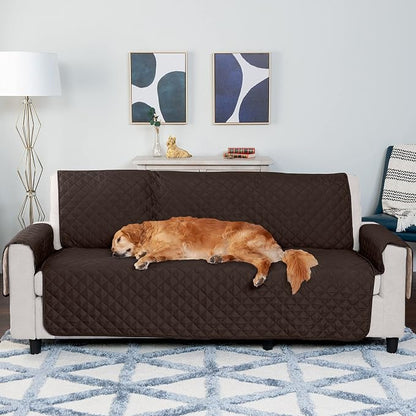 Furhaven Water-Resistant & Reversible Sofa/Couch Cover Protector for Dogs, Cats, & Children - Two-Tone Pinsonic Quilted Living Room Furniture Cover - Espresso/Clay, Sofa
