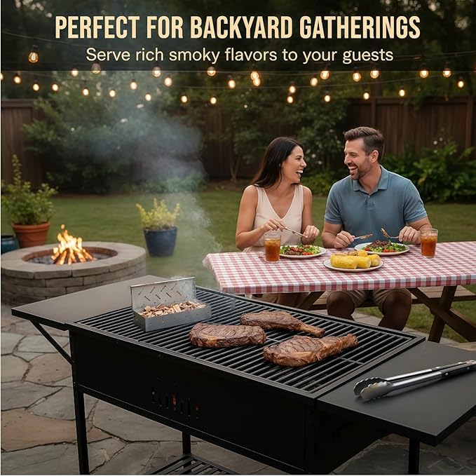 Smoker Box for Gas Grill,Wood Chip Stainless Steel Pellet Smoke Box for All Grills Oven,Hinged Lid, Heavy Duty BBQ Accessories Party Gift for Dad Men Barbecue Outdoor