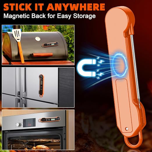 Professional Digital Meat Thermometer Instant Read Waterproof – Folding Probe Food Thermometer with Backlight & Calibration, Fast Read for BBQ, Grill, Deep Fry, Liquids, Gift for Chef (Orange)