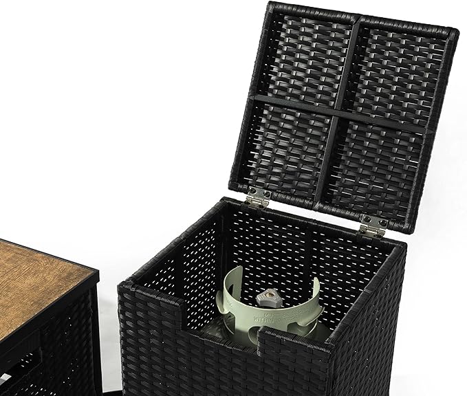 KEIKI 32 Inch Rectangular Fire Pit Table with Tank Holder, Outdoor Propane Gas Firepit Set with Cover, 50000 BTU Wicker Patio Heater