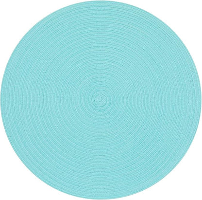 SHACOS Round Placemats Set of 4 Washable 15 inch Round Table Mats Cotton Polyester Woven Braided Place Mats for Dining Table Wedding Party Decor (Aqua, 4)